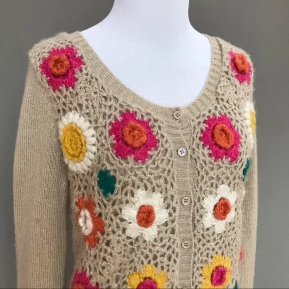 FLYING TOMATO floral crochet cardigan, S. - Picture 6 of 7